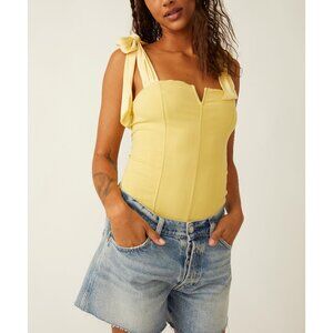 Free People $128 MSRP Yellow Bustier Bodysuit with Tie Front